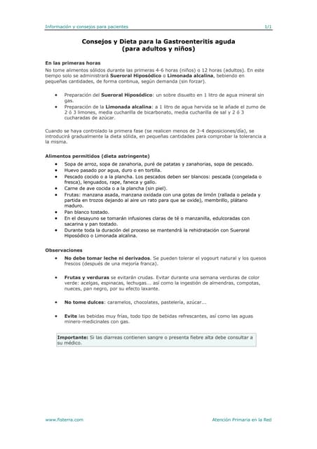 Dieta de gastroenteritis fisterra
